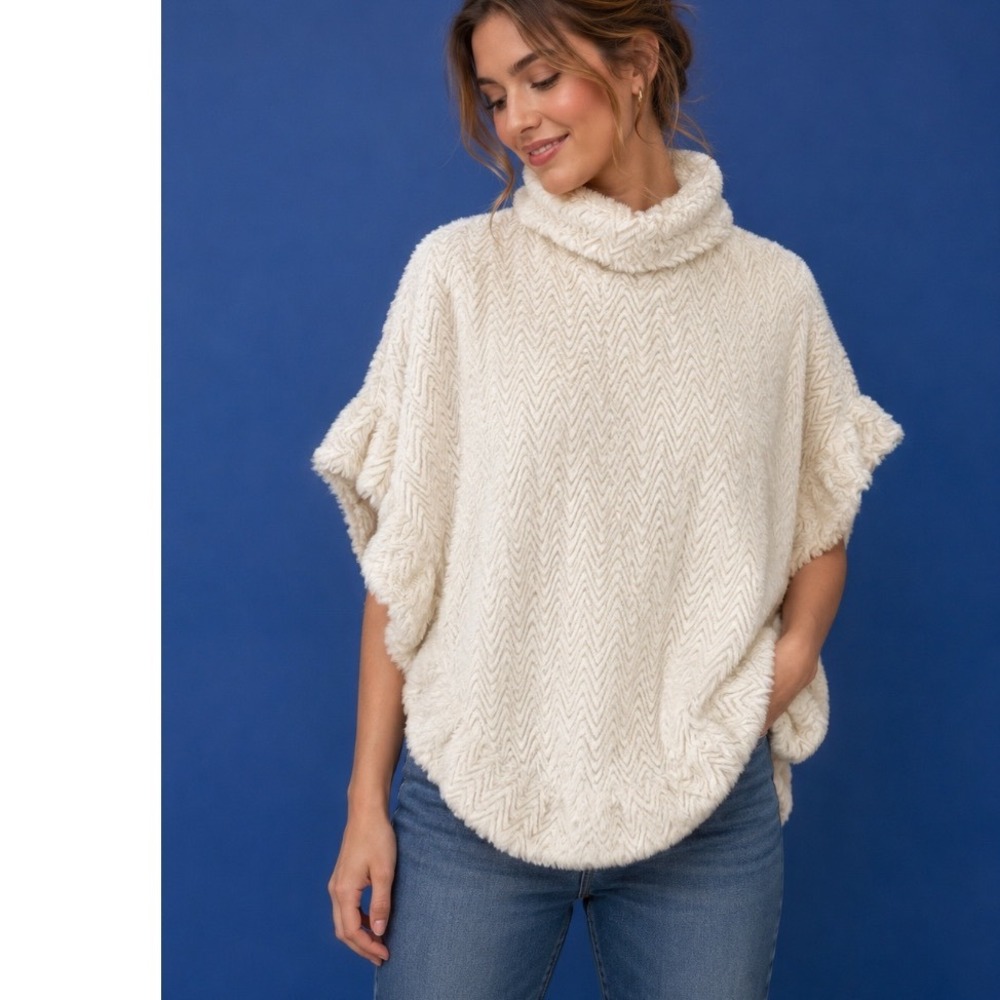 Est. 1946‎ Shawl Cream Faux Fur poncho Wrap Sz S